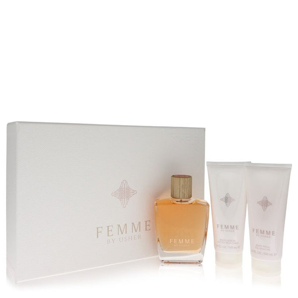 Usher Femme by Usher - gift set -- 3.4 oz eau de parfum spray + 3.4 oz body lotion + 3.4 oz shower gel - women