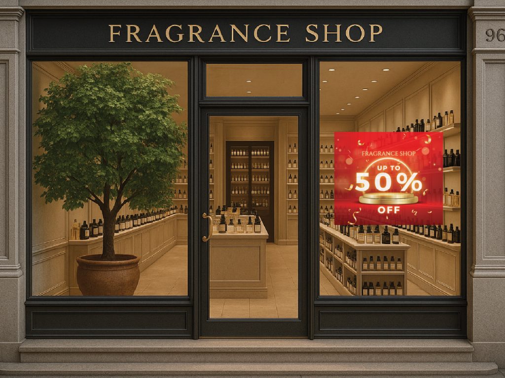 FragranceShop store interior showcasing a curated selection of designer and niche perfumes.